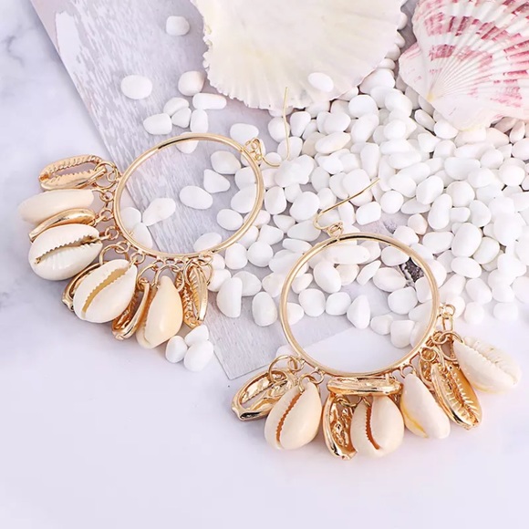 Jewelry - Bohemian Gold Hoop Cowrie Shell Earrings